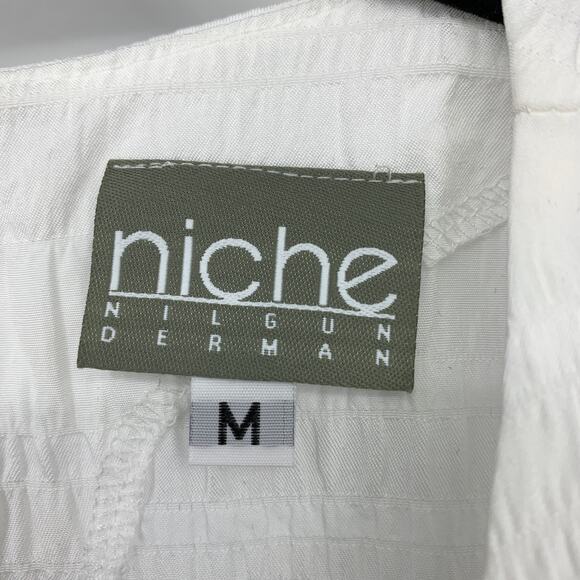 Niche Nilgun Derman 3/4 Sleeve Hi Low Crinkle Blouse Womens Sz M Black White - Picture 5 of 6